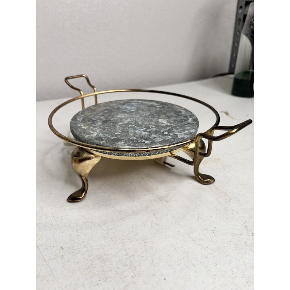 Vintage Atlantic Precision Works Round Warmer Gold Tone Buffet Trivet 101 WORKS